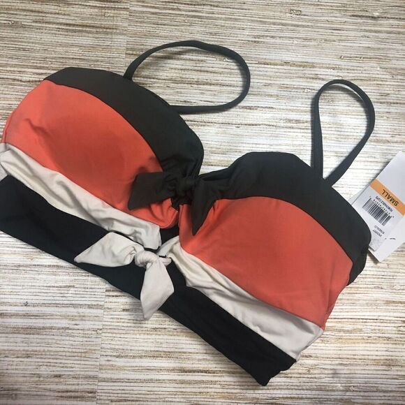 3472 Becca by Rebecca colorblock tie front detail Bikini Top Multi sz S - Picture 1 of 1